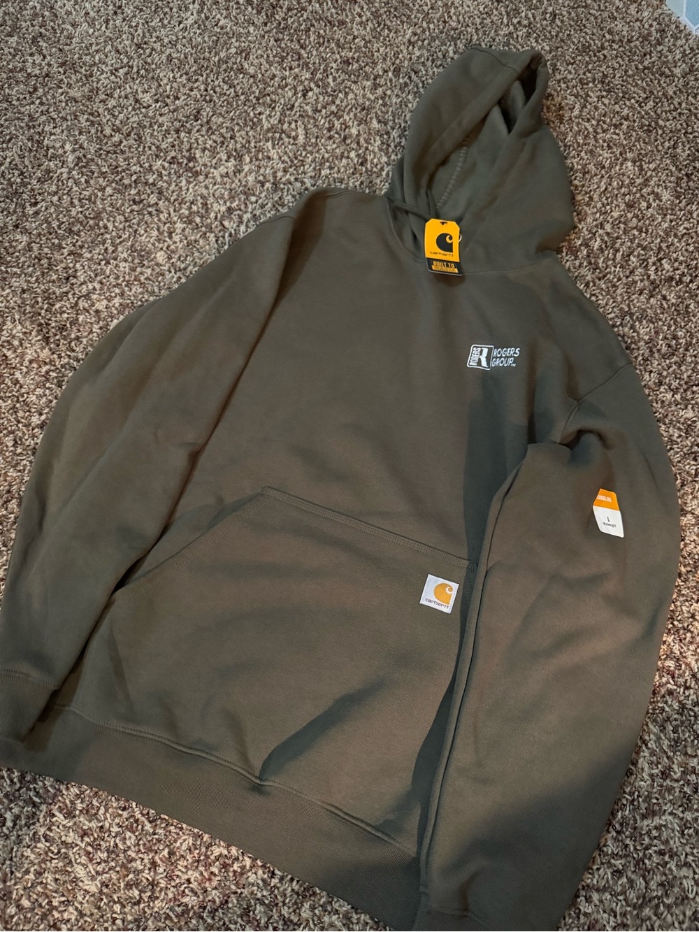 BNWT Carhartt Men’s Olive Hooded Sweatshirt with Front Pocket loosefit Midweight
